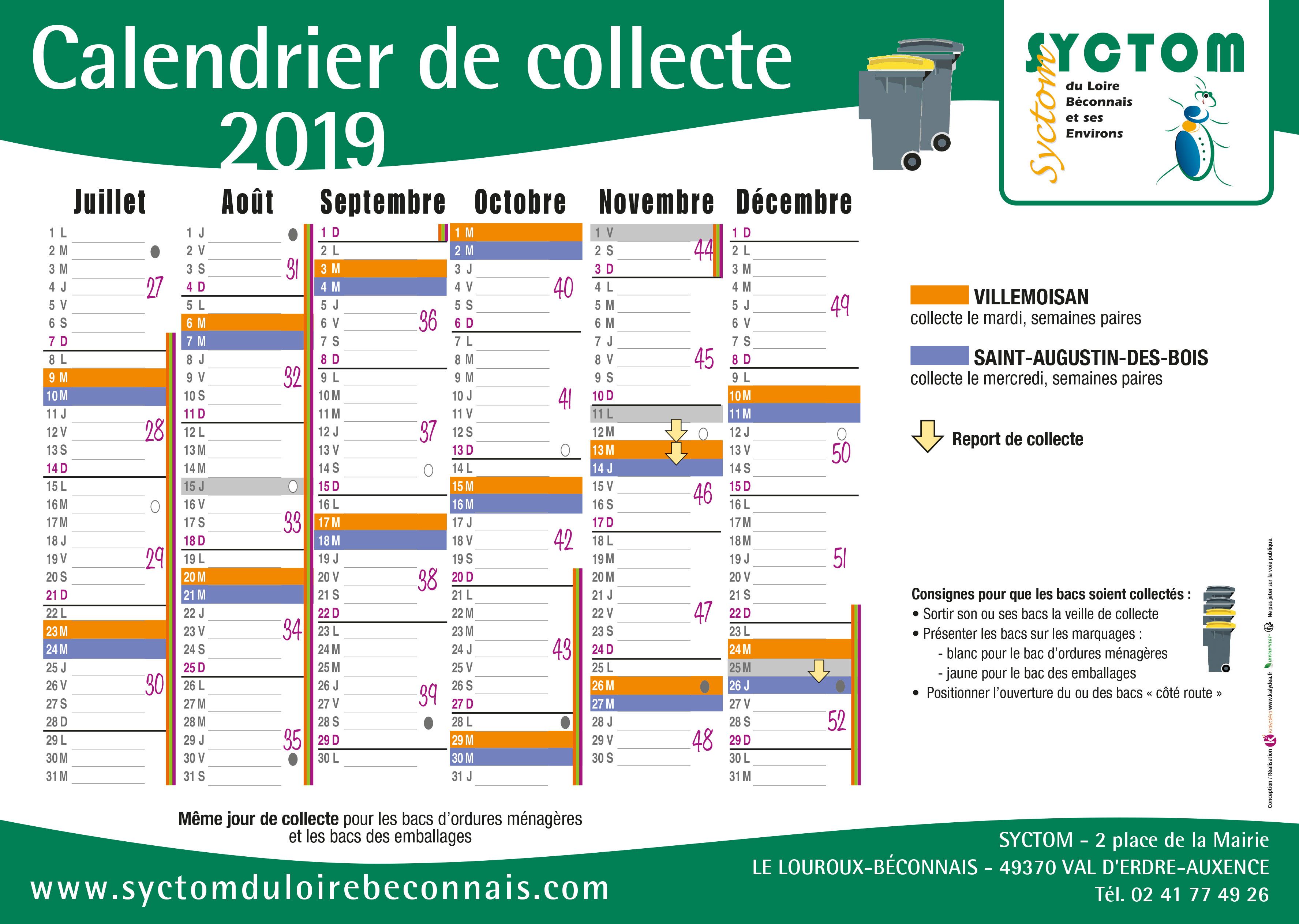 Les calendriers de collecte 2019
